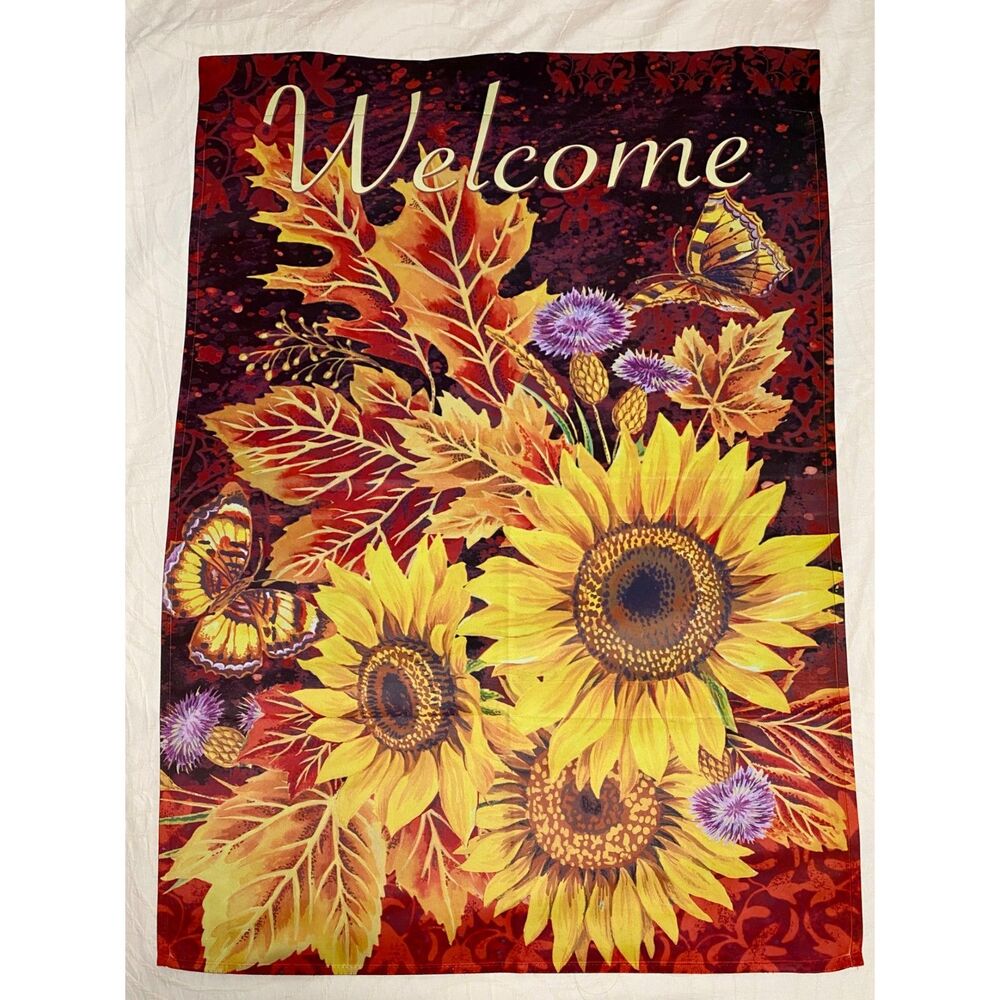 Garden Welcome Flag Decor Rustic Sunflowers Thistle Fall Autumn Jetmax 28" x 40"